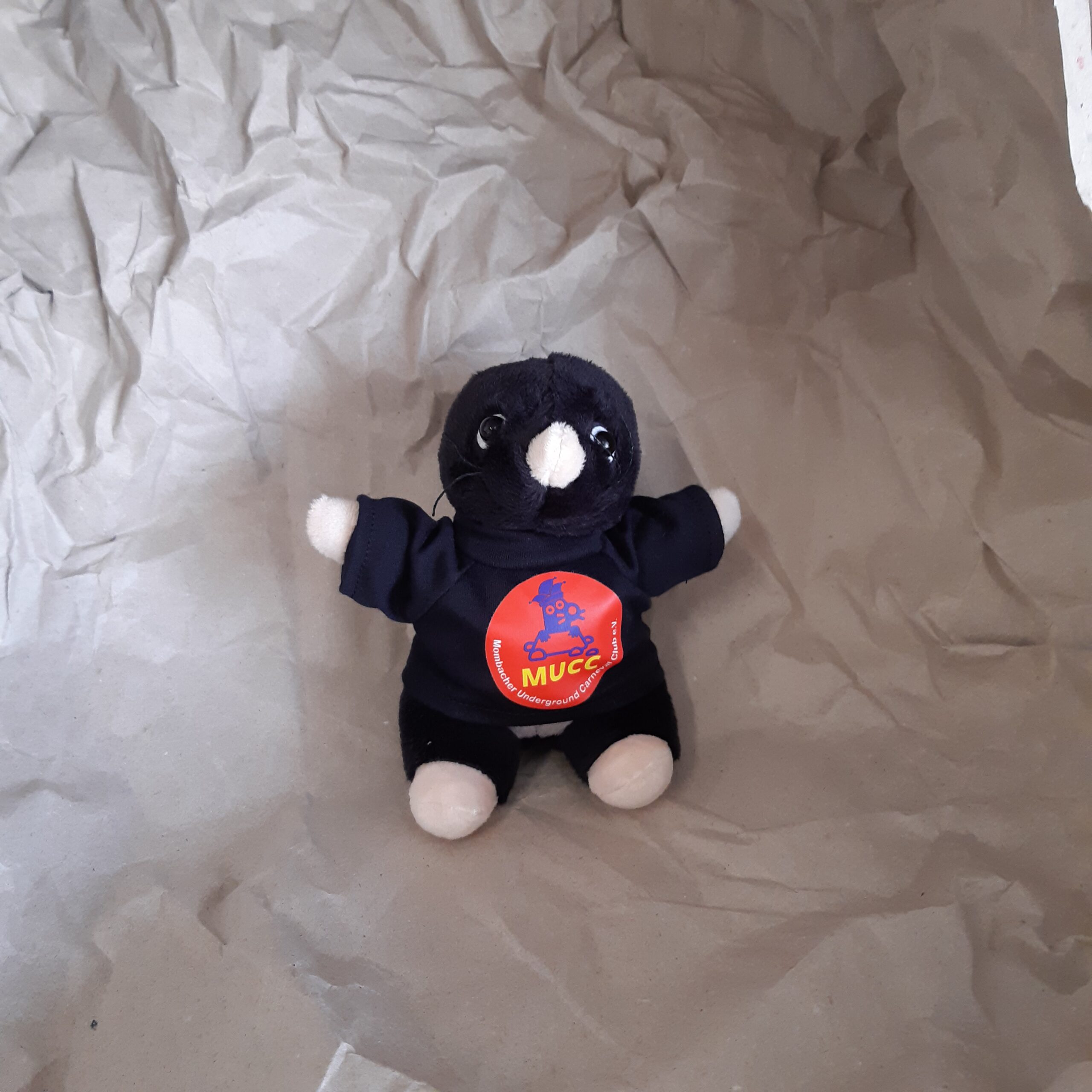Plüsch-Maulwurf "MUCCi" des Mombacher Underground Carneval Club e.V. mit Logo auf dem Shirt – Bild 2