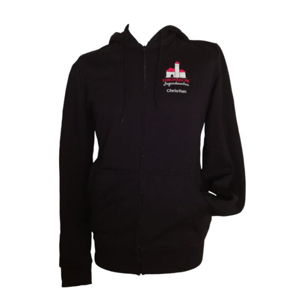 Zip-Hoodie mit Stick Europäische Jugendwochen und Namen (Aufpreis)