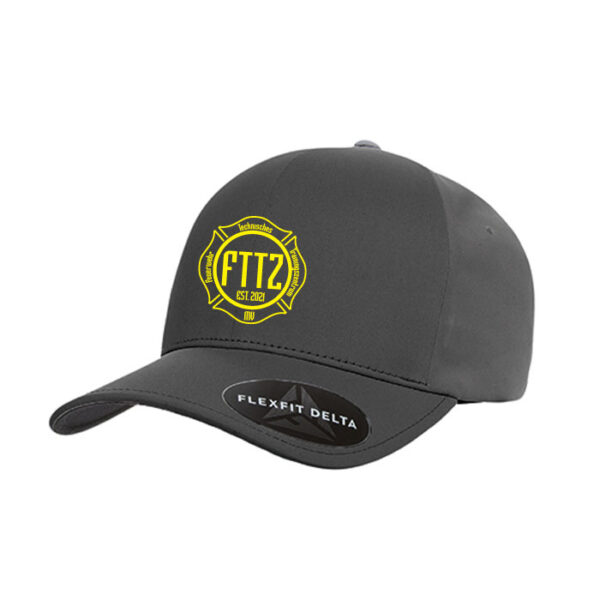 Flexfit Delta 6 Panel Cap in grau mit Logodruck FTTZ Feuerwehrtechnisches Trainingzentrum MV vorne mittig