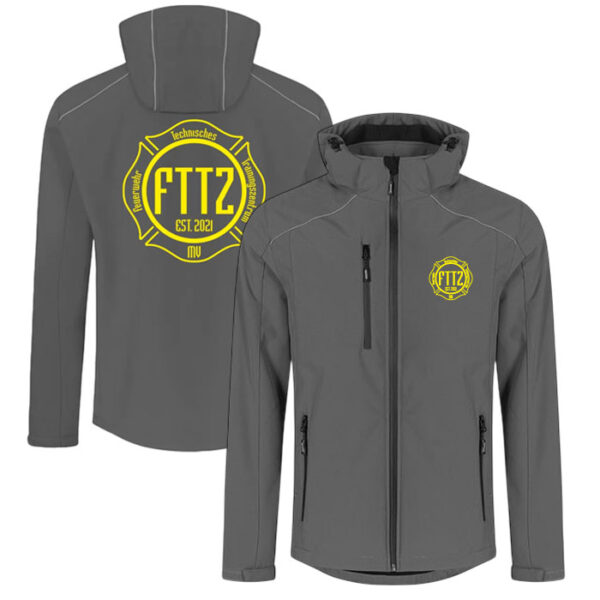 Herren Softshell-Jacket in grey mit Logo FTTZ Feuerwehrtechnisches Trainingzentrum MV