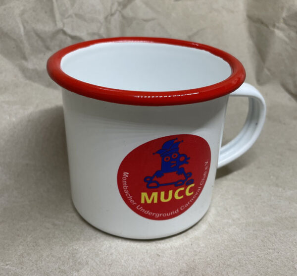 Emaille-Tasse im Retro-Look mit Logo des Mombacher Underground Carneval Club e.V. – Bild 7
