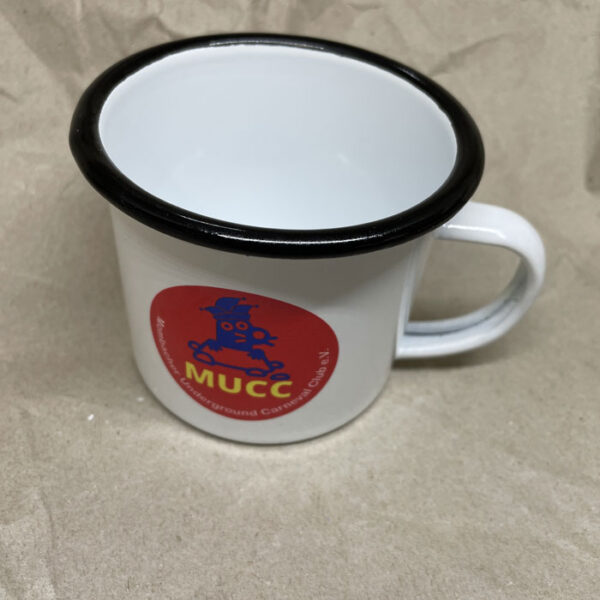 Emaille-Tasse im Retro-Look mit Logo des Mombacher Underground Carneval Club e.V. – Bild 2