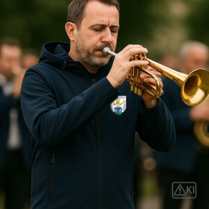 Softshell Hooded Jacket mit Stickpatch mit dem Logo der Stadtkapelle Friedberg e.V. - Initialien oder Name optional