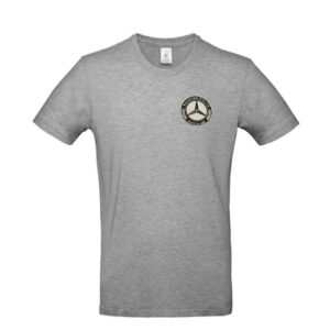 Herren Team-T-Shirt Rundhals mit Mercedes Benz W123 Club e.V.-Logo als Stickpatch - optional Fahrzeugsilhouette rückenseitig