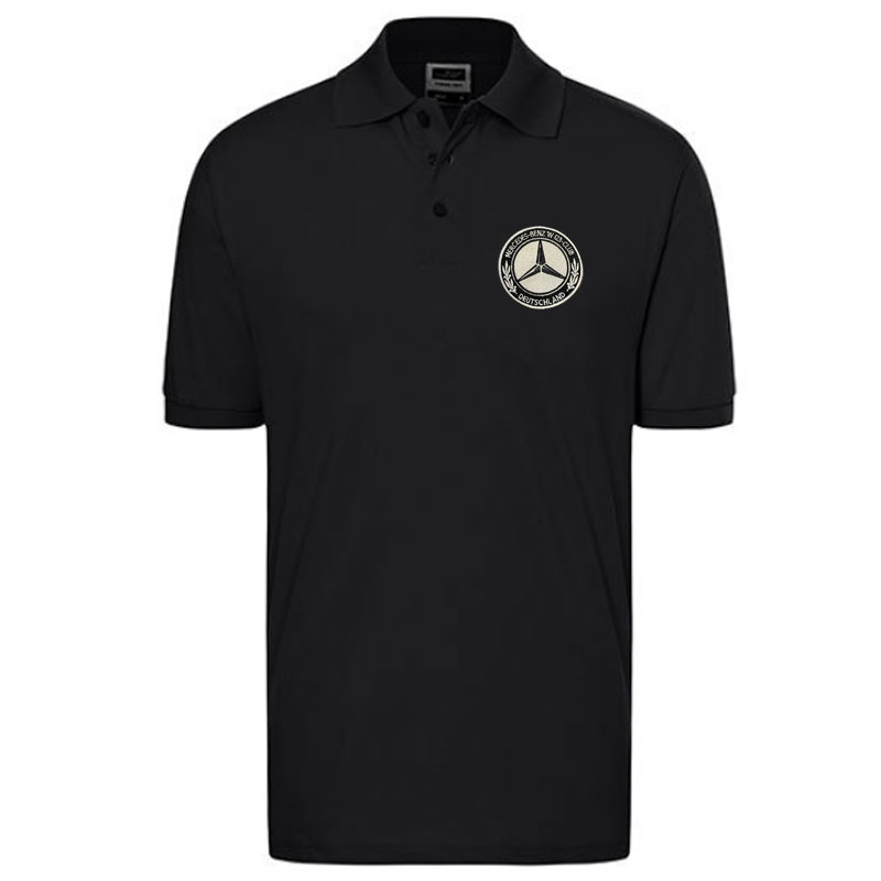 Herren Polo-Shirt mit Stickpatch des Mercedes Benz W123 Club e.V.-Logo – Bild 2