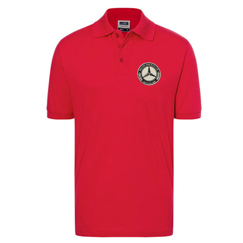 Herren Polo-Shirt mit Stickpatch des Mercedes Benz W123 Club e.V.-Logo – Bild 4
