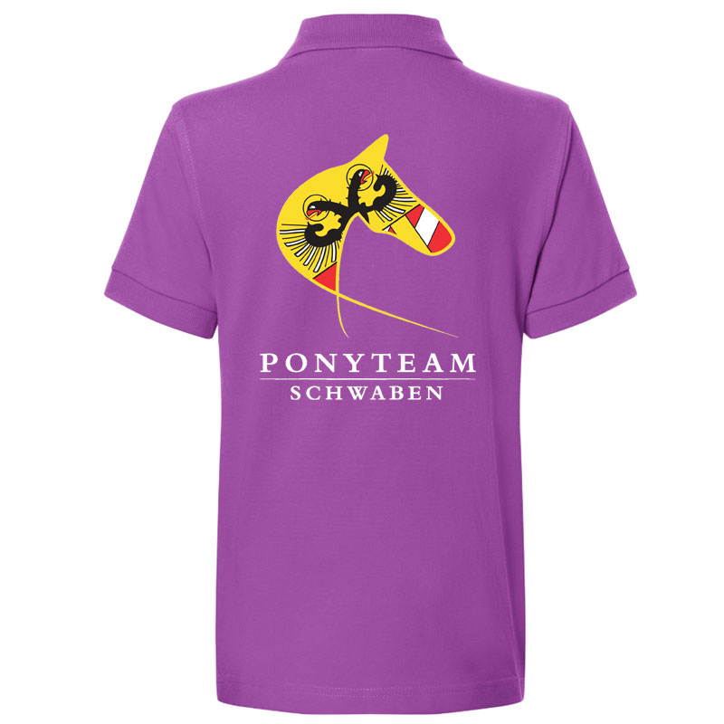Kinder-Poloshirt in purple mit Druck Logo VRF Schwaben & Ponyteam Schwaben - Name optional – Bild 3