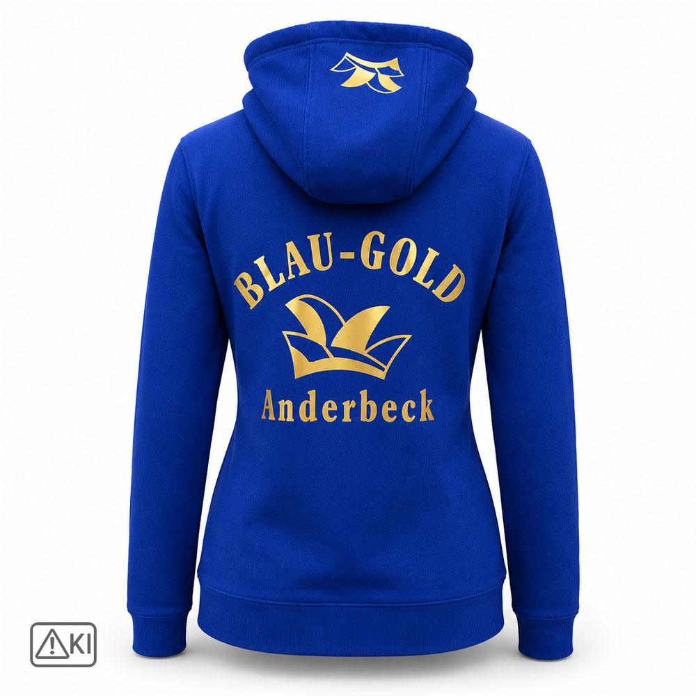 Damen Hoodie in royal-blau für den Anderbecker Carnevalsclub Blau-Gold e.V. mit individuellem Vereinsdesign – Bild 2