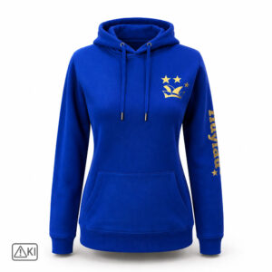 Damen Hoodie in royal-blau für den Anderbecker Carnevalsclub Blau-Gold e.V. mit individuellem Vereinsdesign